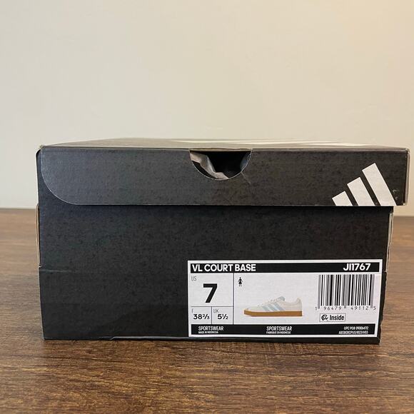 Adidas VL Court Base Womens Sneakers Size 7 White Light Blue Gum Sole JI1767 New - Picture 8 of 11